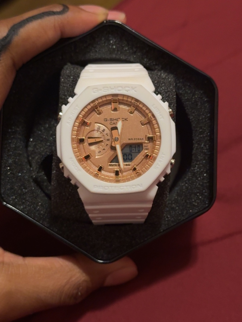 Casio G-Shock White Watch with Rose Gold Face